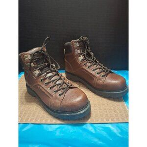 Texas Steer Mens Brown Leather Lace-Up Work Boots Size 8.5W